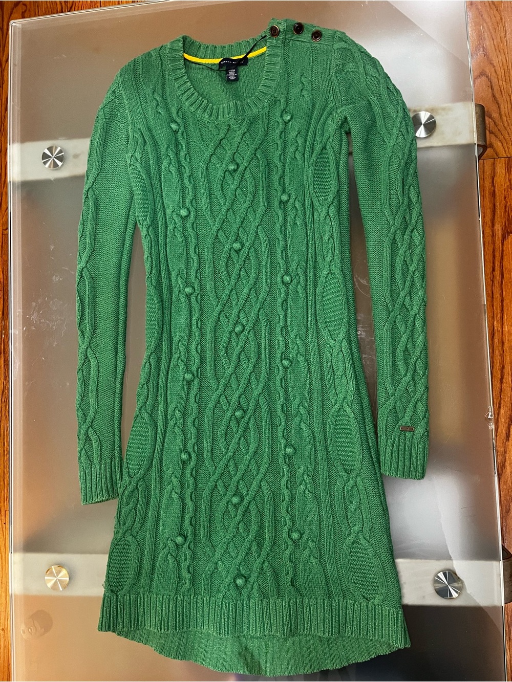 Tommy Hilfiger Cable Knit Sweater Dress Green XS Cozy Chic